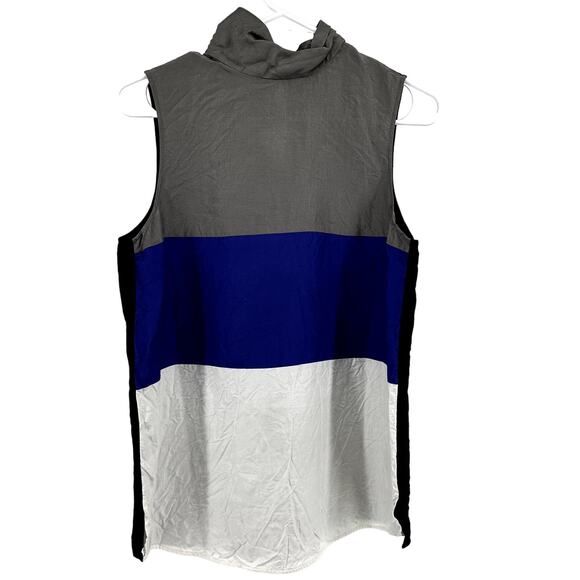 Emporio Armani Tank Top Colorblock Relaxed Fit High Neck 100% Silk Multicolor M - Picture 2 of 5